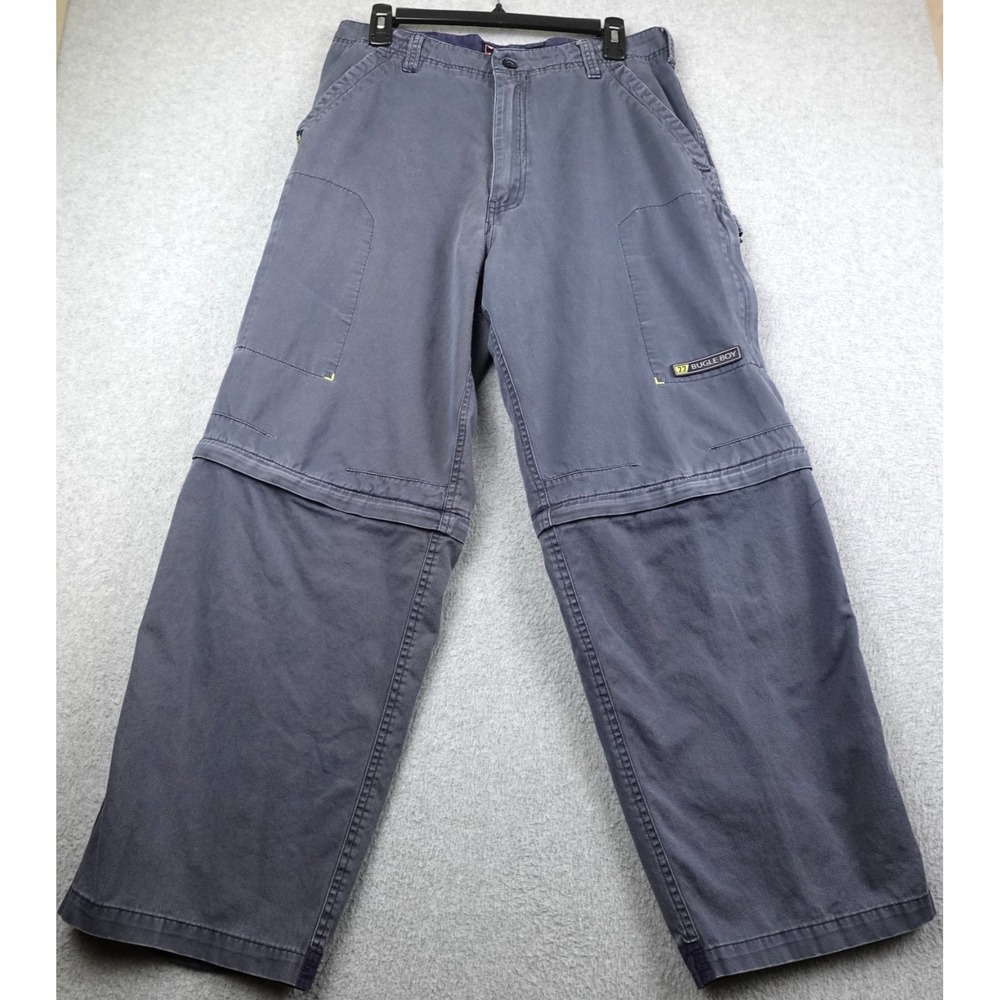 Vintage 77 Bugle Boy Pants Mens 32x30 Blue Cargo Convertible Baggy Skater